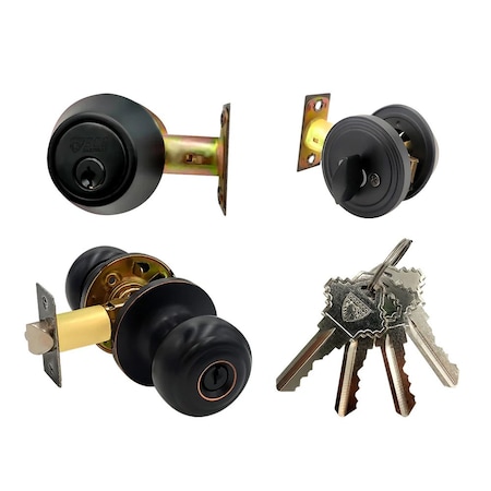 Ecs Hardware Durable Combo Lockset w/ Single Knob & Deadbolt, Entrance, Oil Rubbed Bronze, Grade 3 SC1 ECSH-37805-ORB-SC1