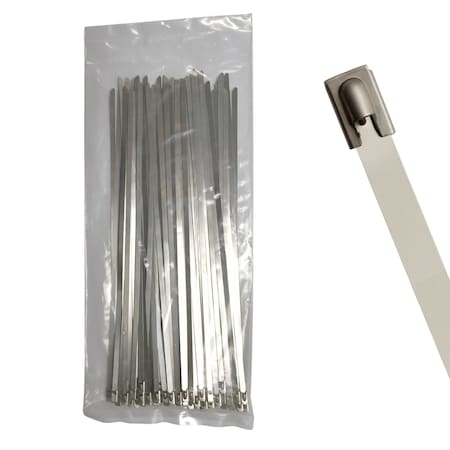 Cable Ties Unlimited Cable Tie, 14 in L, 150 lb Strength, 4 in Max Bundle Dia, 316 Stainless Steel, Silver, 100PK SSP14-LD