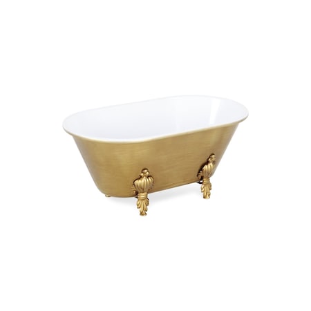 Homeroots 12" Gold And White Metal Hand Painted Decorative Tub 635495