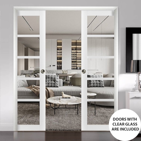 Sartodoors Sliding French Double Pocket Doors White 84x84 (2* 42x84) Solid Core Modern Interior QUADRO4522DP-WS-8484