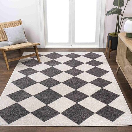 Jonathan Y Draper Classic Geometric Diamond Pattern White/Dark Gray 8 ft. x 10 ft. Area Rug ATH100B-8
