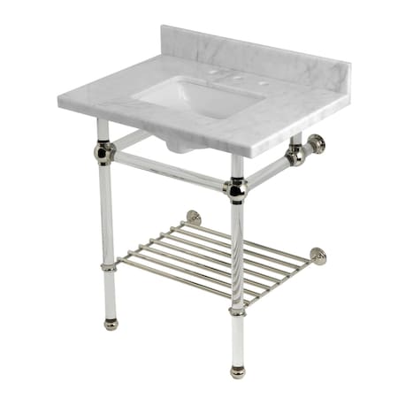 Kingston Brass 30-Inch Carrara Marble Console Sink with Acrylic Legs and Shelf, 8-Inch, 3-Hole KVPB30MASQB6
