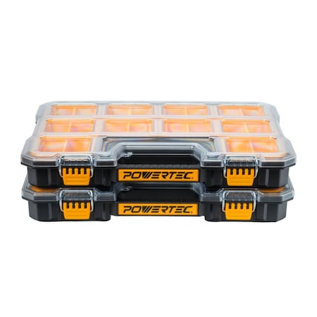 Powertec Small Parts Tool Box 2PK - 20 Compartments, IP65 Water, Stackable & Interlocking, Removable, 2PK 72366-P2
