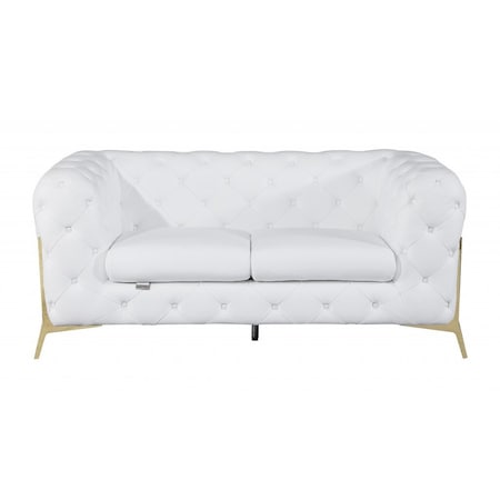 Homeroots 69in White And Gold Italian Leather Loveseat 477575