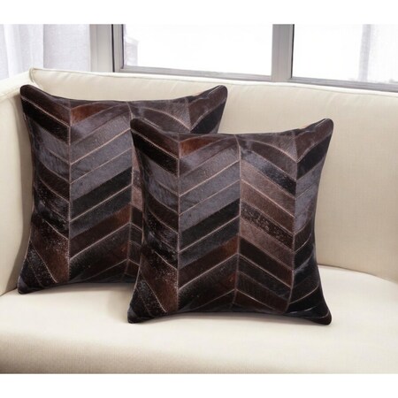 Homeroots Set of Two 18" Chocolate Chevron Cowhide Throw Pillows, 2PK 544584