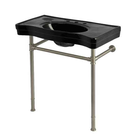 Kingston Brass 36" Ceramic Console Sink with Stainless Steel Legs, 8-Inch, 3-Hole, Black/Brushed Nickel KVPB36198K88
