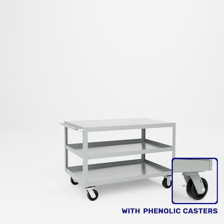Pucel Heavy Duty Shop Truck, 48 in W x 30 in D x 33.5 in H, Three Shelves, Push Handle, Gray 3048-DT-3P