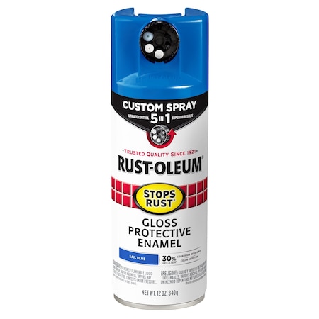 Rust-Oleum Rust Preventative Spray Paint, Sail Blue, Gloss, Solvent, 12 Oz 376896