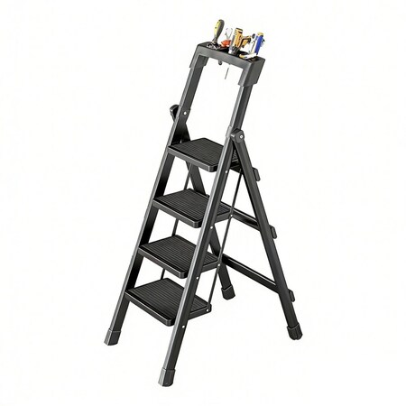 Wrightmaster 4 ft. Steel Lightweight Step Ladder, 9 ft. Reach, with Tool Platform, 300 lb. Load Capacity, Black ZOR-GJ4BT2