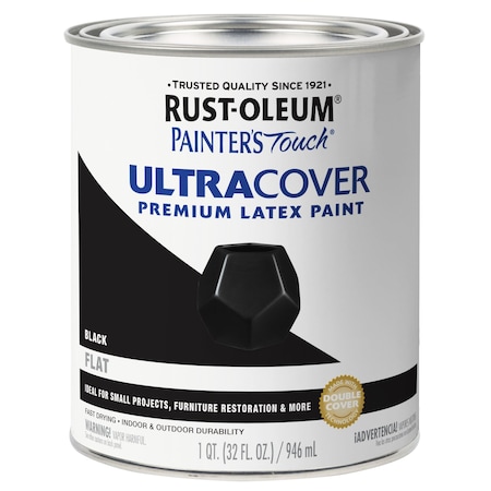 Rust-Oleum Interior/Exterior Paint, Flat, Black, Quart 1976502