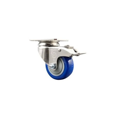 Service Caster 3.5 Inch 316SS Blue Polyurethane Swivel Top Plate Caster with Total Lock Brake SCC-SS316TTL20S3514-PPUB-BLUE