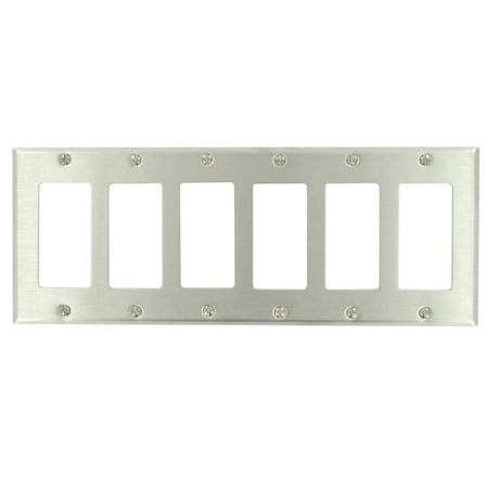 Leviton 6-Gang Decora Wallplate, Standard Size, Non-Magnetic Stainless Steel 84436-40