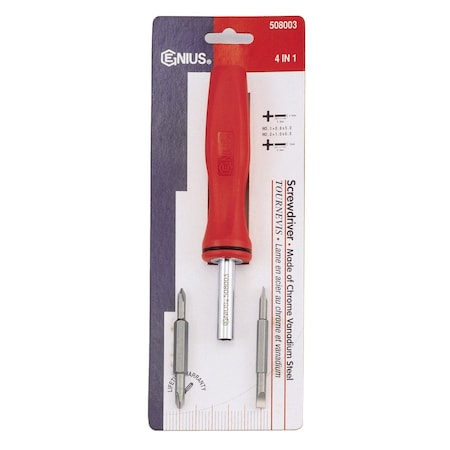 Genius Tools 4 IN 1 Screwdriver, #1, #2, 0.8x5.0mm, 1.Ox6.Omm 508003
