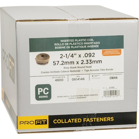 Pro-Fit 2-1/4'' x .092'' 15 Degree Plastic Strip Hot Dipped Galvanized Coil Siding Nail, 4800 Ct. 614146