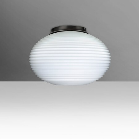 Besa Lighting Besa Pape 10 Ceiling, Black Finish, Opal Ribbed 1x9W LED 491207C-LED-BK