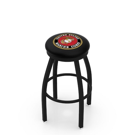 Holland Bar Stool Co 25" Blk Wrinkle U.S. Marines Swivel Bar Stool, Accent Ring L8B2B25Marine