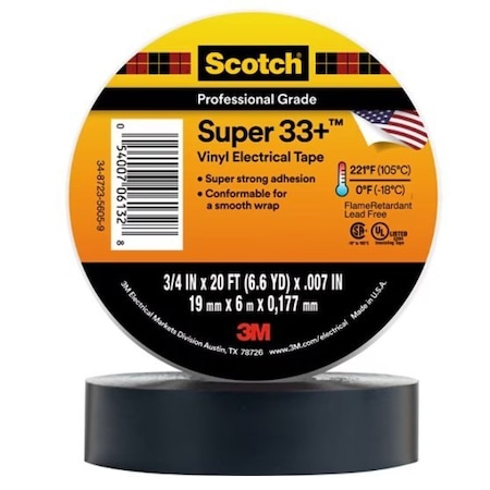 3M Black Vinyl Tape 3/4" X 20', 100PK 33+SUPER-3/4X20FT