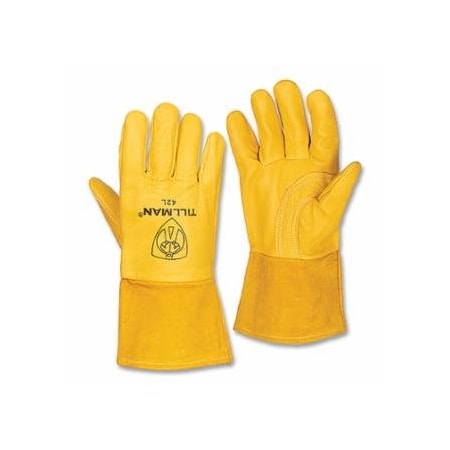 Tillman MIG Welding Gloves, 42, Top Gr Pigskin Palm/BOH/Split Cowhide Cuff, Lg, Tan, 4 in Str Cuff, 6PK 724-42L