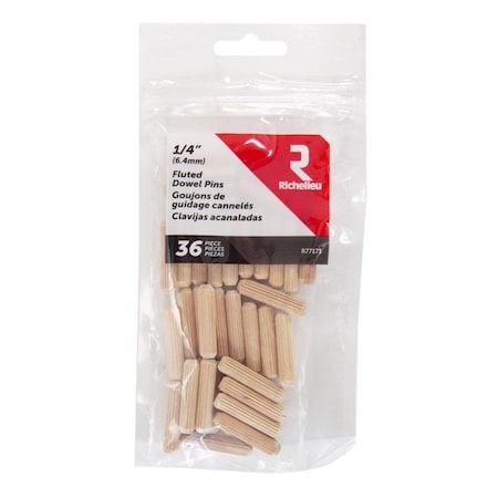 Richelieu Fluted Wood Dowel Pin 1/4 in. D X 1.125 in. L Natural, 36PK R77173