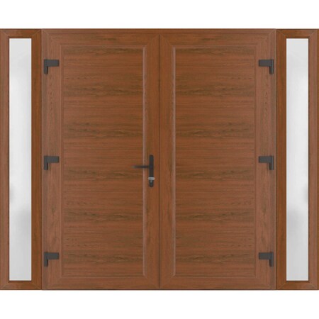 Vdomdoors Front Exterior Prehung Metal-Plastic Double Doors / MANUX 8111 Walnut / 2 Sidelites Exterior WindoW MANUX8111DEXD-WLN-RH-W12+72+12xH80