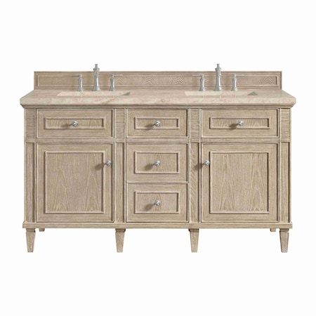 James Martin Vanities Lorelai 60" Double Vanity, Whitewashed Oak, w/ 3 CM Tajnar Eclos Top w/FreePower Wireless Charger 424-V60D-WWO-FTJR