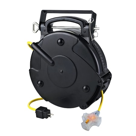 Alert Reel Mfg ProReel Retractable Cord Reel, 10 Amp, 75' 14/3 SJTOW, Tri Tap Retractable Extension Cord Reel 8675MFT