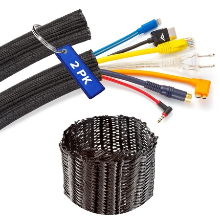 Maximm 10ft 1" Split Wire Loom Cable Protector, 2PK, Black, 2PK SCW-10FT-1-BL-2PK