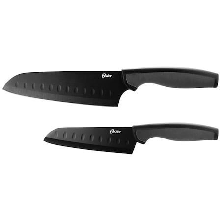 Oster Slice Craft 2 Piece Stainless Steel Santoku Knife Set in Black 82956.02