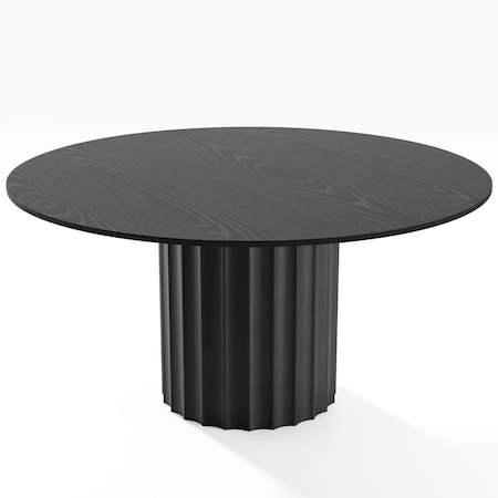 Homeroots 60" Black Solid Wood Pedestal Base Round Top Dining Table 721042