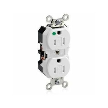 Leviton Straight Blade Receptacle, 5-15R, 15 A, 125V AC, 2 Pole, 3 Wire, Flush Mount, Single, White 8200-SGW