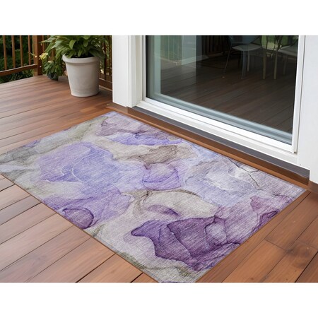Homeroots 2' X 3' Gray and Purple Abstract Washable Non Skid Indoor Outdoor Area Rug 559523