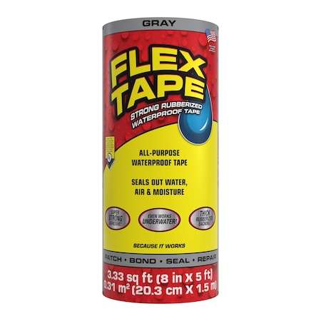 Flex Seal Film Tape, Gray, 1-5/8 yd L, 3-1/2 in W TFSGRYR0805
