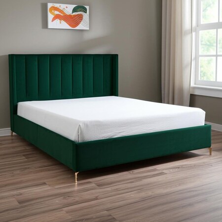 Homeroots Green Velvet Upholstered King Bed Frame 544830