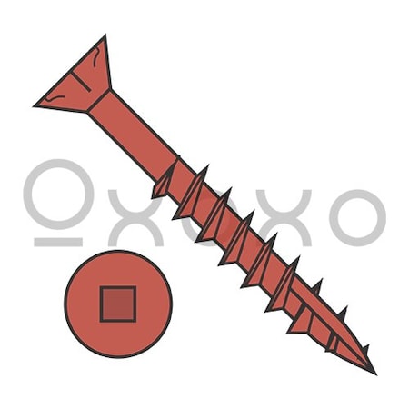 Oxoxo 9-9X2 1/2 Square Flat Nibs Deck Screw Type17 2/3 Thread Red Ceramic 1,200HR Salt Spray, 2000PK 571422