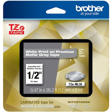 Brother Label/RibbonCartridge, Gray, 15/32inW TZEML35G