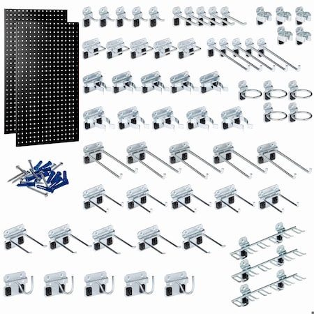 Triton Products 63 pc LocHook Assortment W/ (2) 24" W x 42-1/2" H Black 18-Gauge Steel Square Hole Pegboards LB2-BKKit