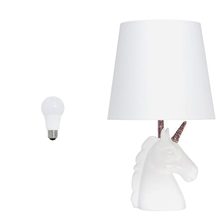 Homeroots 16" White And Rainbow Novelty Table Lamp LED With White Drum Shade 642942
