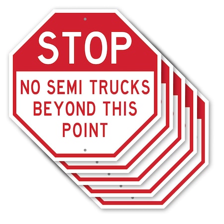 Signmission Stop No Semi Trucks Beyond This Poi, 10 inch X 10 inch, Aluminum Metal Signs, 5PK OC-A-5Pack-10-291