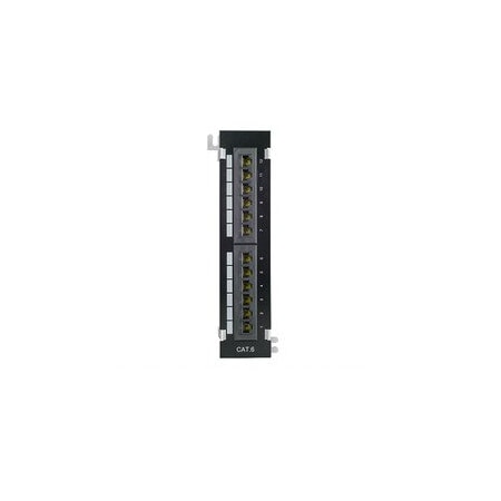Cable Wholesale Mini Wall Mount 12 Port Cat6 Patch Panel, 110 Type, 568A & 568B Compatible, 10 inch 69BK-16012-10