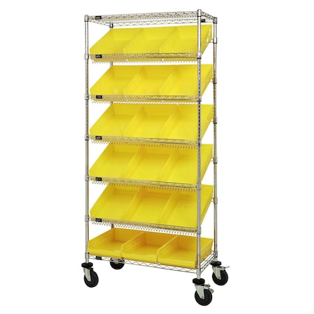 Quantum Storage Systems WIRE SHELVING UNIT W/18 YELLOW BINS MOBILE MWRS-7-110YL