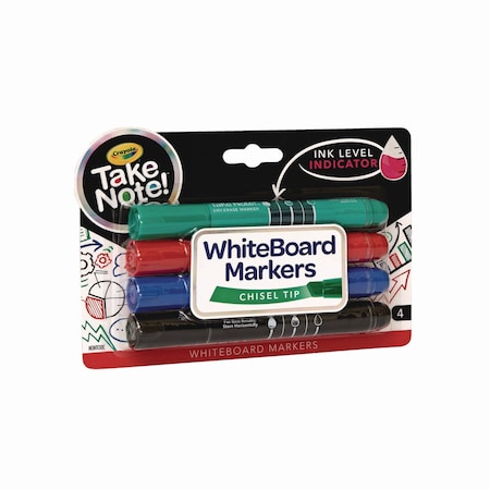 Crayola Take Note Dry Erase Markers, Chisel Tip, Assorted Colors, 4PK 58-6543