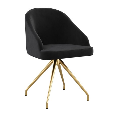 Martha Stewart Sora Upholstered Stationary Office Chair in Black/Polished Brass CH-222119-BK-GLD-MS
