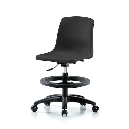 Blue Ridge Ergonomics Polypropylene Shell Chair - Medium Bench Height with Black Foot Ring & Casters in Black SMBCH-RG-BF-NBC-BLK