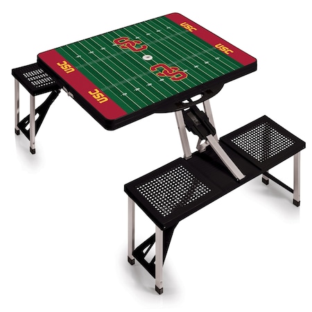 Picnic Time Family Of Brands USC Trojans - Football Field - Picnic Table Portable Folding Table, Black 811-00-175-095-0