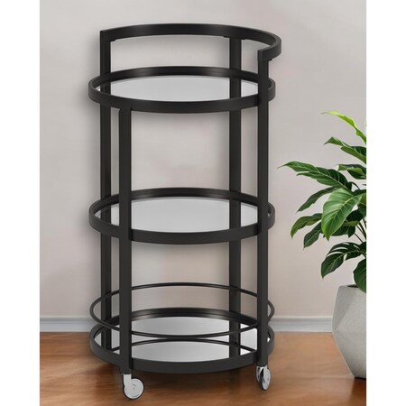 Homeroots 21" Black Steel and Glass Round Rolling Bar Cart 530457
