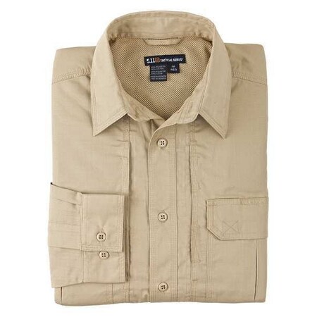 5.11 Wm L/S Taclite Shirt Tdu Khaki XL, 35% Cotton, 65% Polyester, Button, Hook-and-Loop, 6 Pocket(s) 62070ABR-162-XL