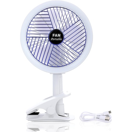 Simple Deluxe Clip on Fan with LED Lamp, Rechargeable Desk Fan, 4 Speed 360 DegRotating Detachable Clamp, Battery HIFANXCLIP6WLIGHT