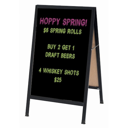 Aarco A-Frame Sidewalk Board, Black Melamine Markerboard and a Black Aluminum Frame, 42''Hx24''W BA-11