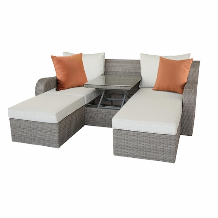 Homeroots Three Piece Outdoor Gray Wicker Sectional Seating Group with Beige Cushions 318796