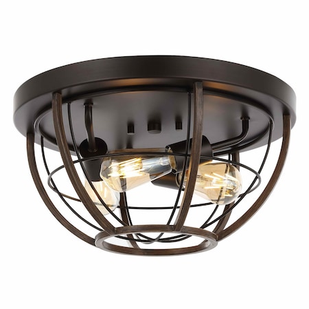 Jonathan Y Lyla 15.8 in. 3-Light Rustic Farmhouse Iron LED Flush Mount, Wood Finished/Oil Rubbed Bronze JYL1308A